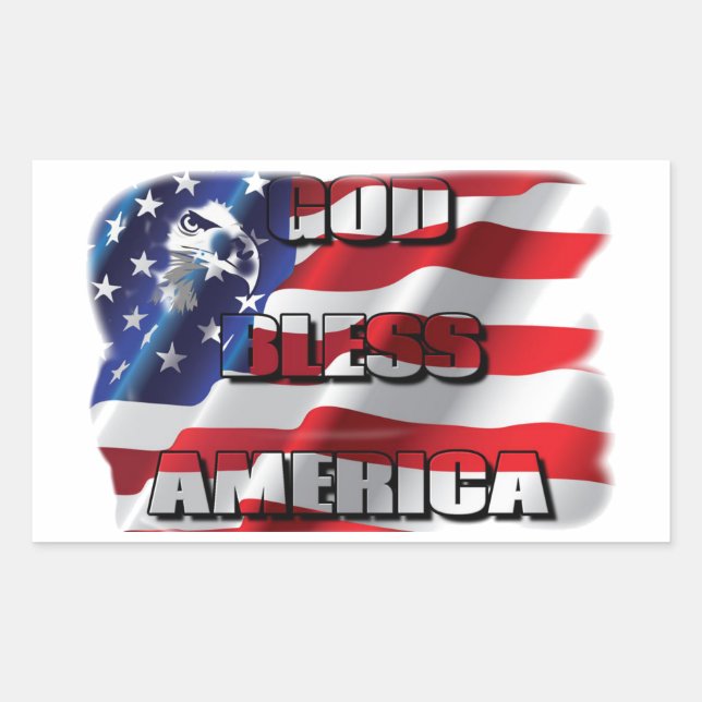 Patriotic God Bless America Eagle and Flag Rectangular Sticker (Front)