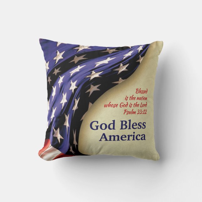 Patriotic GOD BLESS AMERICA Flag Throw Pillow (Front)