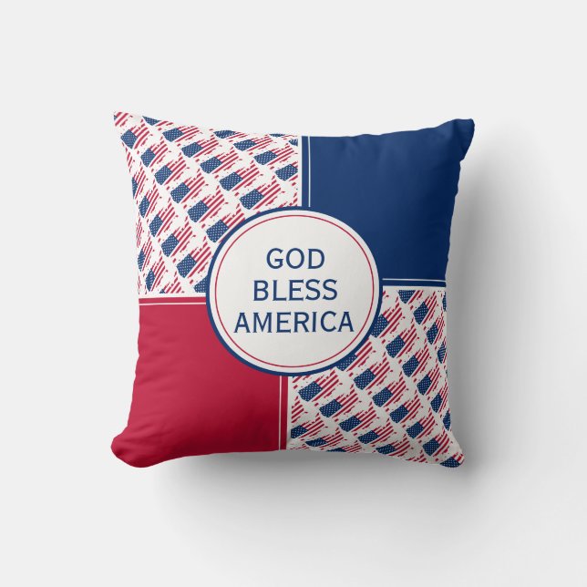 Patriotic GOD BLESS AMERICA Flag Throw Pillow (Front)