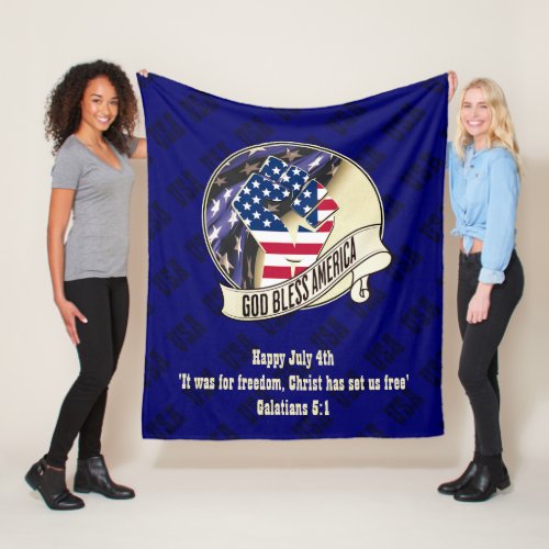 Patriotic GOD BLESS AMERICA July 4th Fleece Blanket