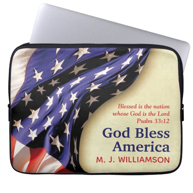 Patriotic GOD BLESS AMERICA Personalized Laptop Sleeve (Front)
