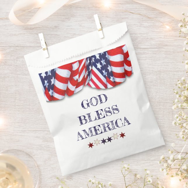 Patriotic God Bless America Red White Blue Bunting Favor Bag (Clipped)