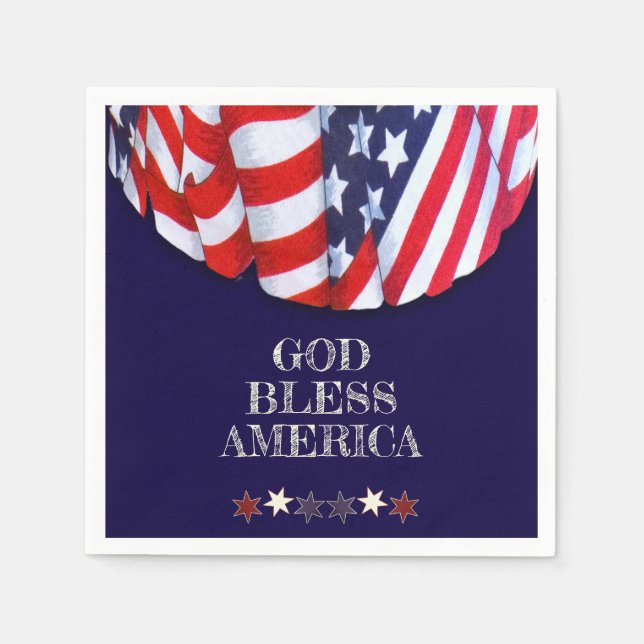 Patriotic God Bless America Red White Blue Bunting Napkins (Front)