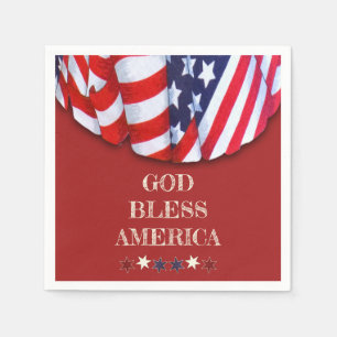Patriotic God Bless America Red White Blue Bunting Napkins