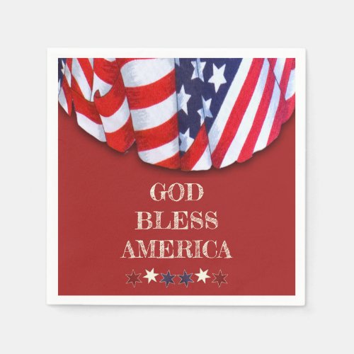 Patriotic God Bless America Red White Blue Bunting Napkins