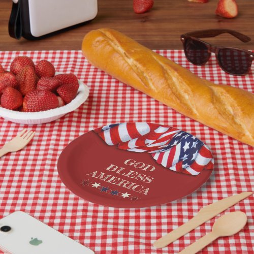 Patriotic God Bless America Red White Blue Bunting Paper Plates