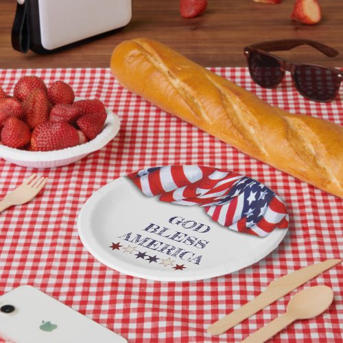 Patriotic God Bless America Red White Blue Bunting Paper Plates