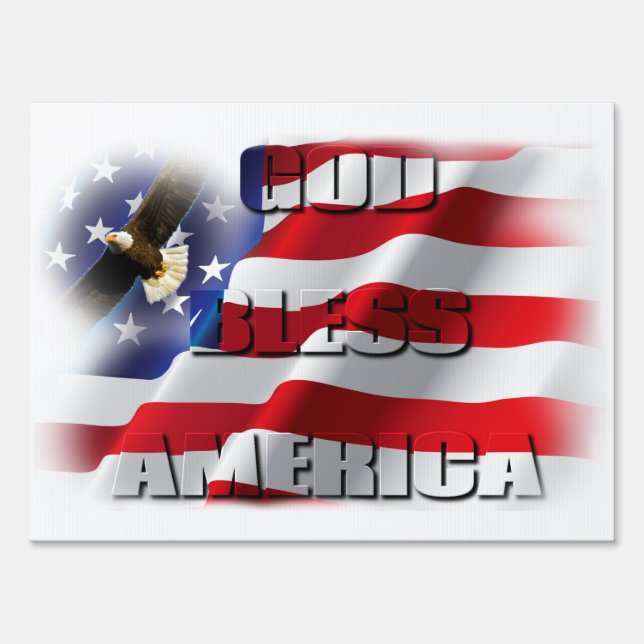 Patriotic God Bless America Soaring Eagle USA flag Sign (Front)