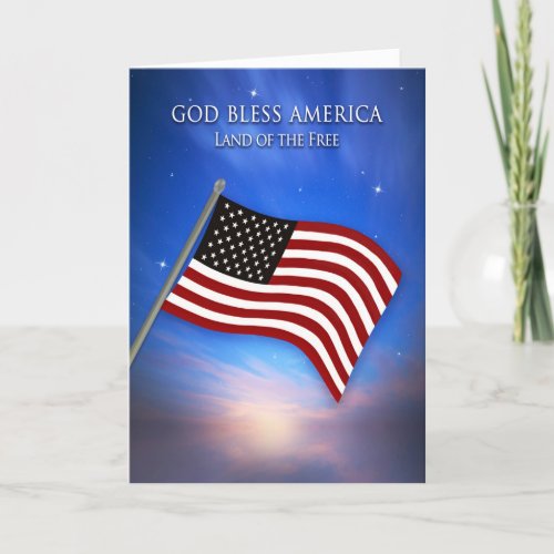Patriotic God Bless America USA Flag at Twilight Card