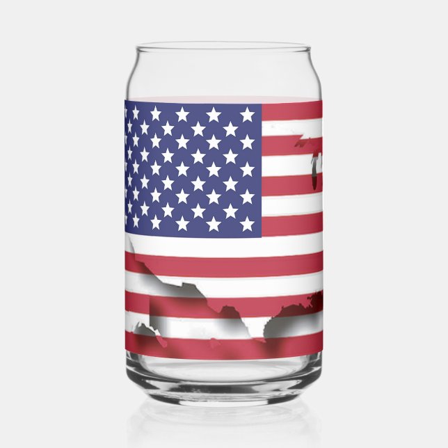 Patriotic GOD BLESS AMERICA USA Flag Can Glass (Front)
