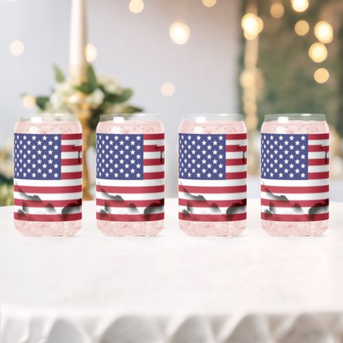 Patriotic GOD BLESS AMERICA USA Flag Can Glass