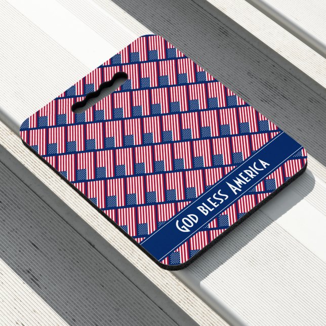 Patriotic God Bless America USA Flag Seat Cushion (In Situ)