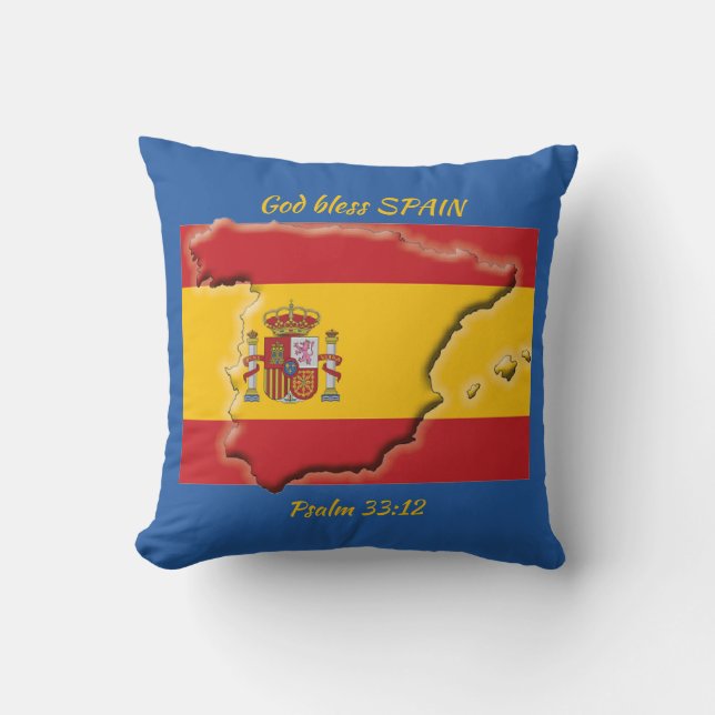 Patriotic GOD BLESS SPAIN Throw Pillow (Front)