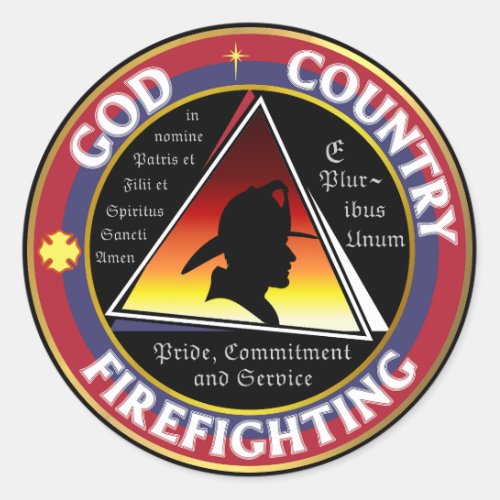 Patriotic God Country Firefighting Circular Logo Classic Round Sticker
