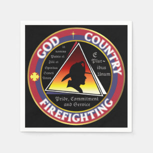 Patriotic God Country Firefighting Circular Logo Napkins