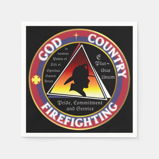 Patriotic God Country Firefighting Circular Logo Napkins (Front)