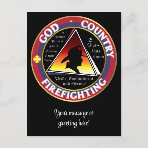 Patriotic God Country Firefighting Circular Logo Postcard