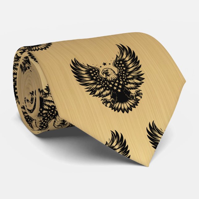 Patriotic Gold and Black American Flag Bald Eagle  Neck Tie (Rolled)