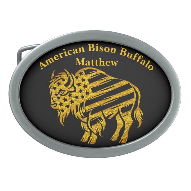 Patriotic Gold Bison Design Belt Buckle (Front)