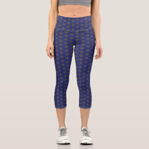 Patriotic gold & blue stars pattern modern cute capri leggings