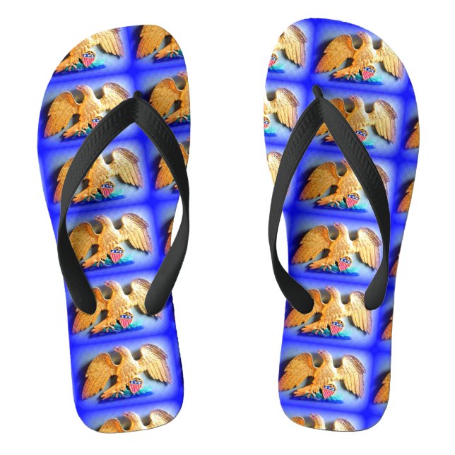 patriotic gold eagles  blue flip flops (Footbed)