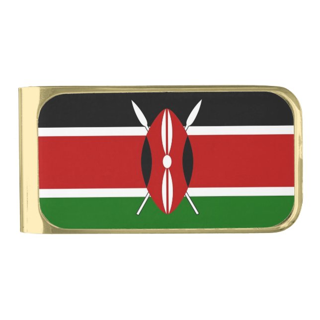 Patriotic Gold finish Money Clip flag of Kenya (Front)