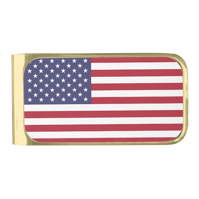 Patriotic Gold finish Money Clip with flag of USA (Front)