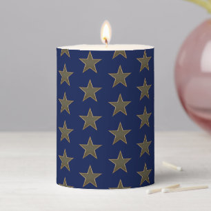 Patriotic gold navy blue stars modern holiday pillar candle