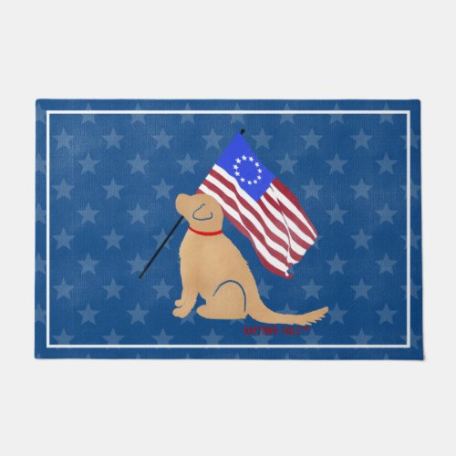 Patriotic Golden Dog American Flag Doormat