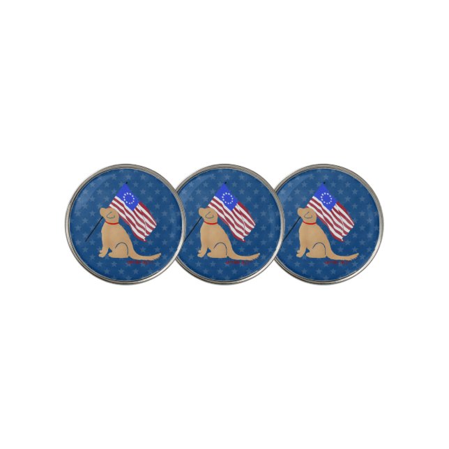Patriotic Golden Dog American Golf Ball Marker (3 Up)