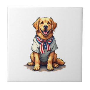 Patriotic Golden Dog Vintage Engraving Shirt 2 Ceramic Tile