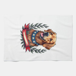 Patriotic Golden Retriever Americana Art Tee 2 Kitchen Towel