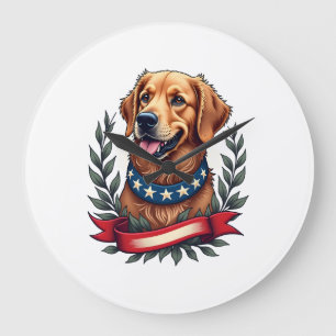 Patriotic Golden Retriever Americana Art Tee 2 Large Clock