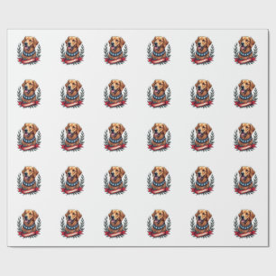 Patriotic Golden Retriever Americana Art Tee 2 Wrapping Paper