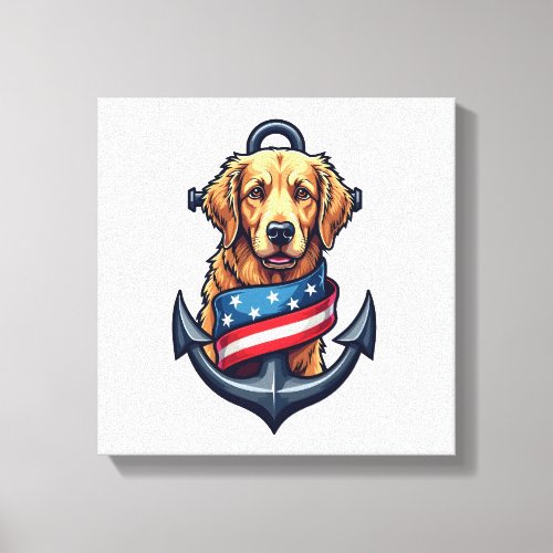 Patriotic Golden Retriever Anchor Ribbon Tee Canvas Print