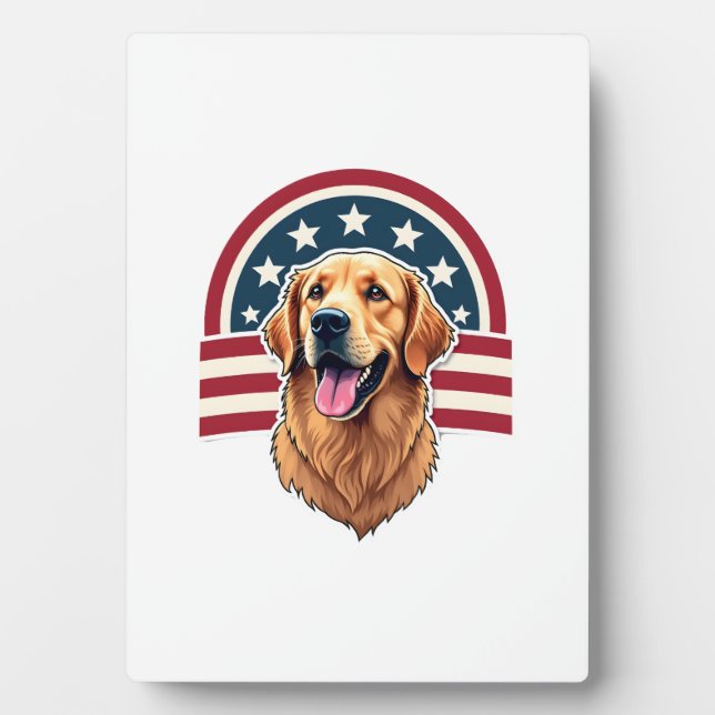 Patriotic Golden Retriever Arc Layout Shirt 2 Plaque (Front)