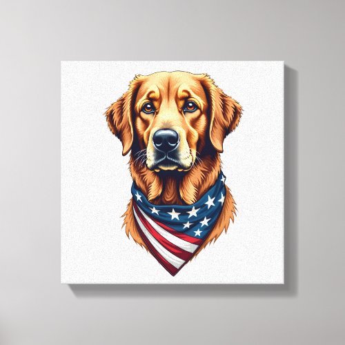Patriotic Golden Retriever Bandana Vintage Tee Canvas Print
