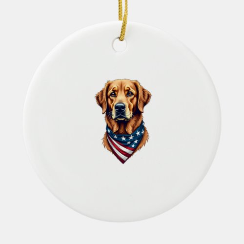 Patriotic Golden Retriever Bandana Vintage Tee Ceramic Ornament