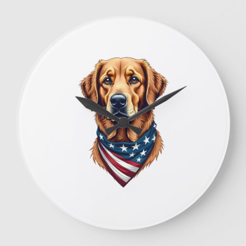 Patriotic Golden Retriever Bandana Vintage Tee Large Clock