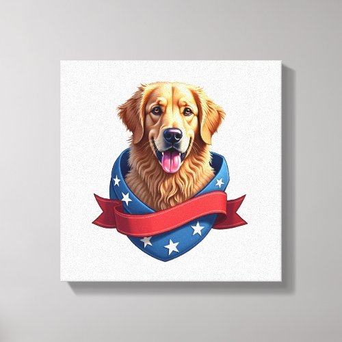 Patriotic Golden Retriever Banner Crest Shirt Canvas Print