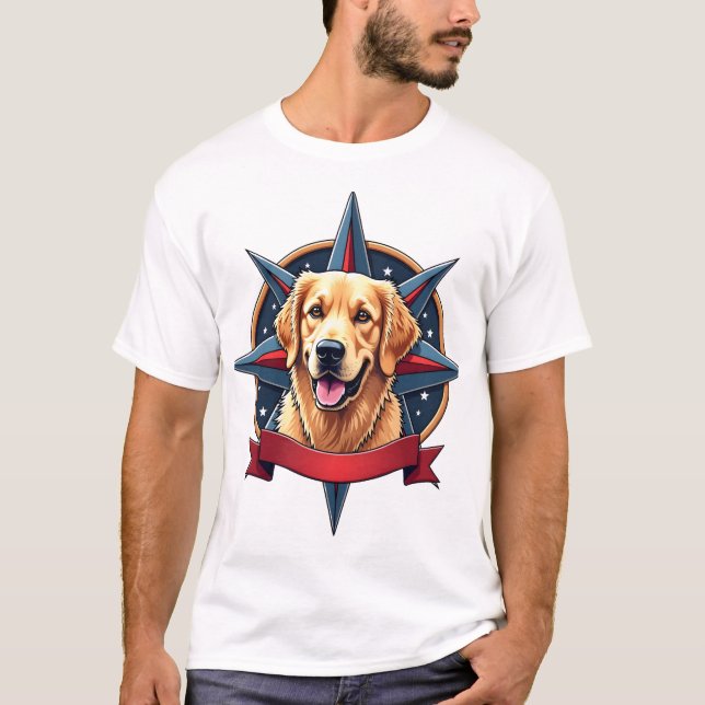 Patriotic Golden Retriever Compass Star Tee 2 (Front)