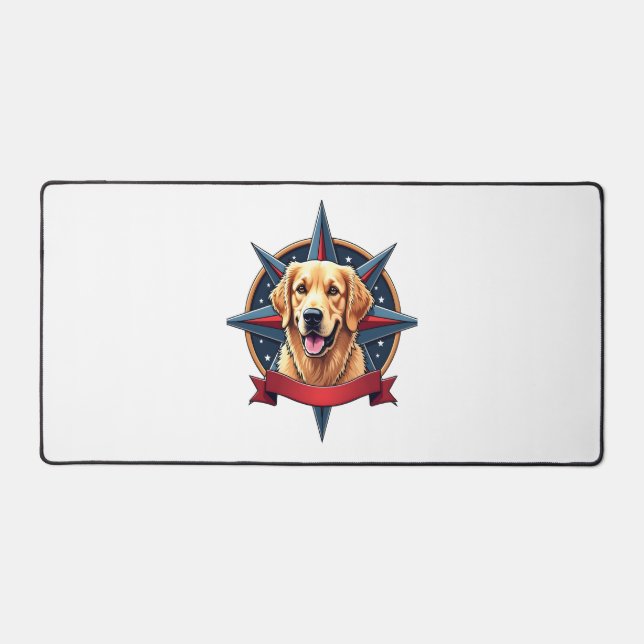 Patriotic Golden Retriever Compass Star Tee 2 Desk Mat (Front)