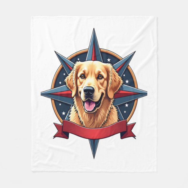 Patriotic Golden Retriever Compass Star Tee 2 Fleece Blanket (Front)