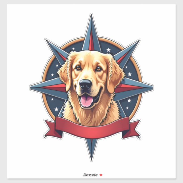 Patriotic Golden Retriever Compass Star Tee 2 Sticker (Sheet)