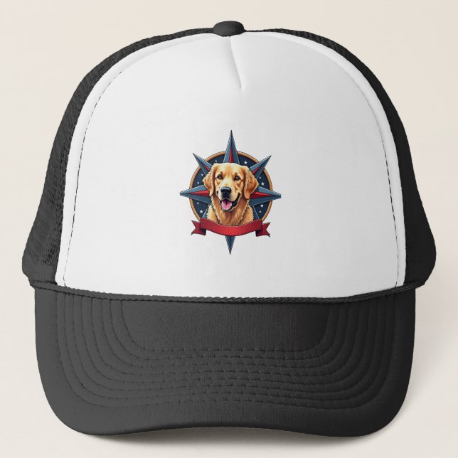 Patriotic Golden Retriever Compass Star Tee 2 Trucker Hat (Front)