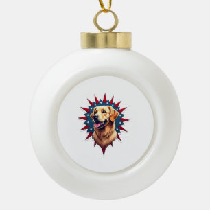 Patriotic Golden Retriever Corner Burst Shirt 2 Ceramic Ball Christmas Ornament