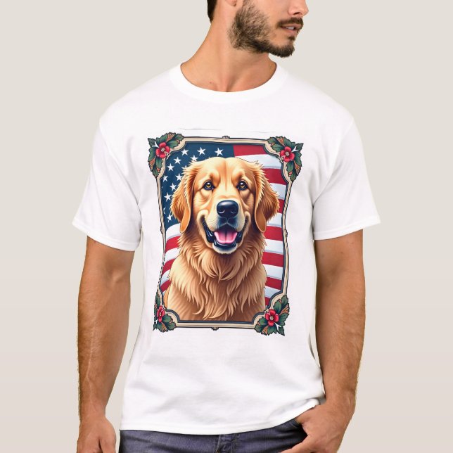 Patriotic Golden Retriever Corner Frame Shirt 3 (Front)