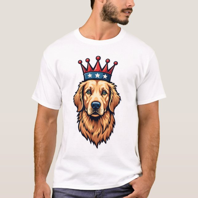 Patriotic Golden Retriever Crown Emblem Tee (Front)