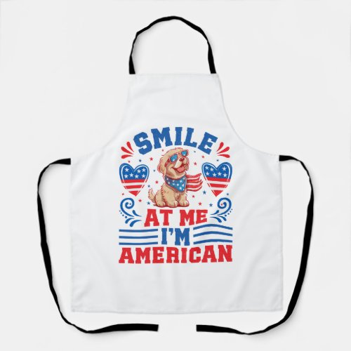 Patriotic Golden Retriever Dog for 4th Of July Apron