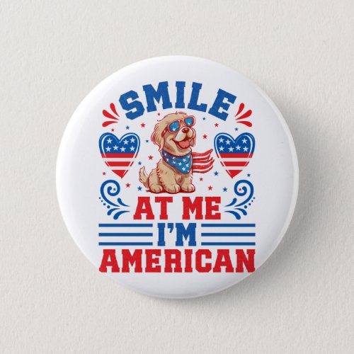 Patriotic Golden Retriever Dog for 4th Of July Button